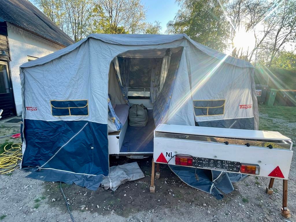 Vouwwagen Tago Ranger 2000 met voortent en luifel, Blauw, Aanwezig, Tot en met 6, Ophalen