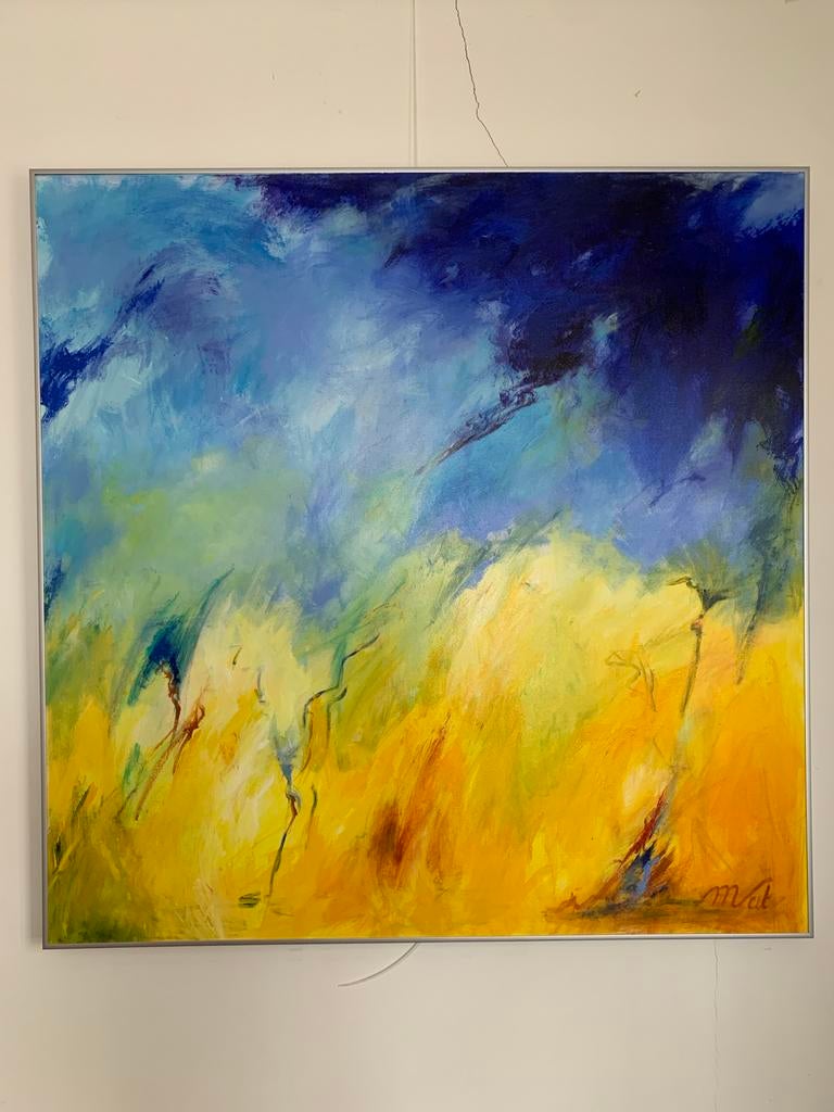 Kleurrijk Acrylschilderij 100x100 cm met Aluminiumlijst, Antiek en Kunst, Ophalen