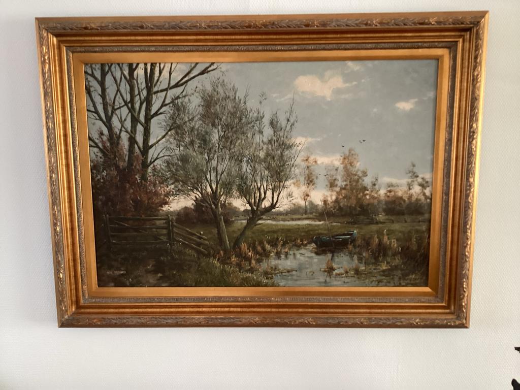 Schilderij Gien Brouwer - Landschap met boot, Antiek en Kunst, Kunst | Schilderijen | Klassiek, Ophalen