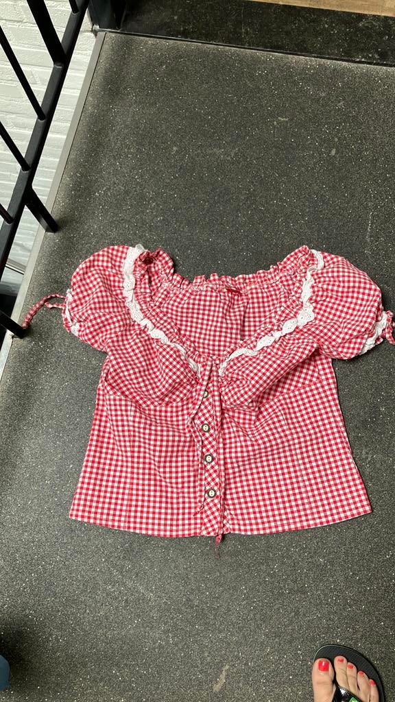 Tiroler/Dirndl blousje M/L, Kleding | Dames, Ophalen of Verzenden, Gedragen, Blauw