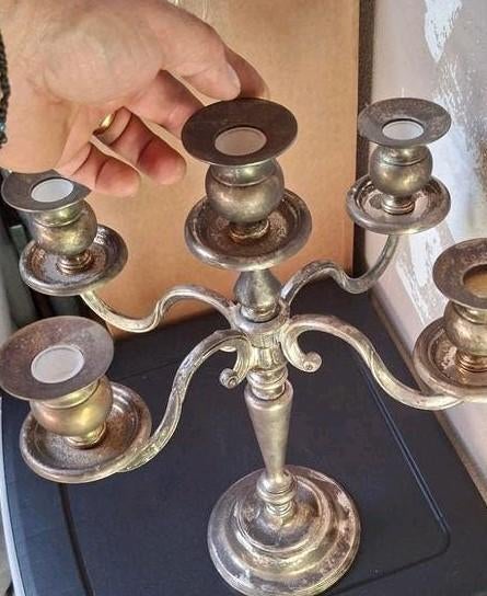 Antieke Zilveren Kandelaar met Vijf Armen, Antiek en Kunst, Ophalen of Verzenden, Overige materialen