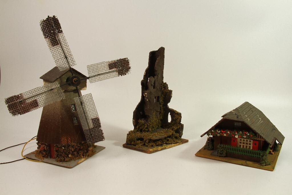 Faller 3 houten gebouwen voor modelspoorbaan H0, Hobby en Vrije tijd, Gebruikt, Gelijkstroom of Wisselstroom, Brug, Tunnel of Gebouw