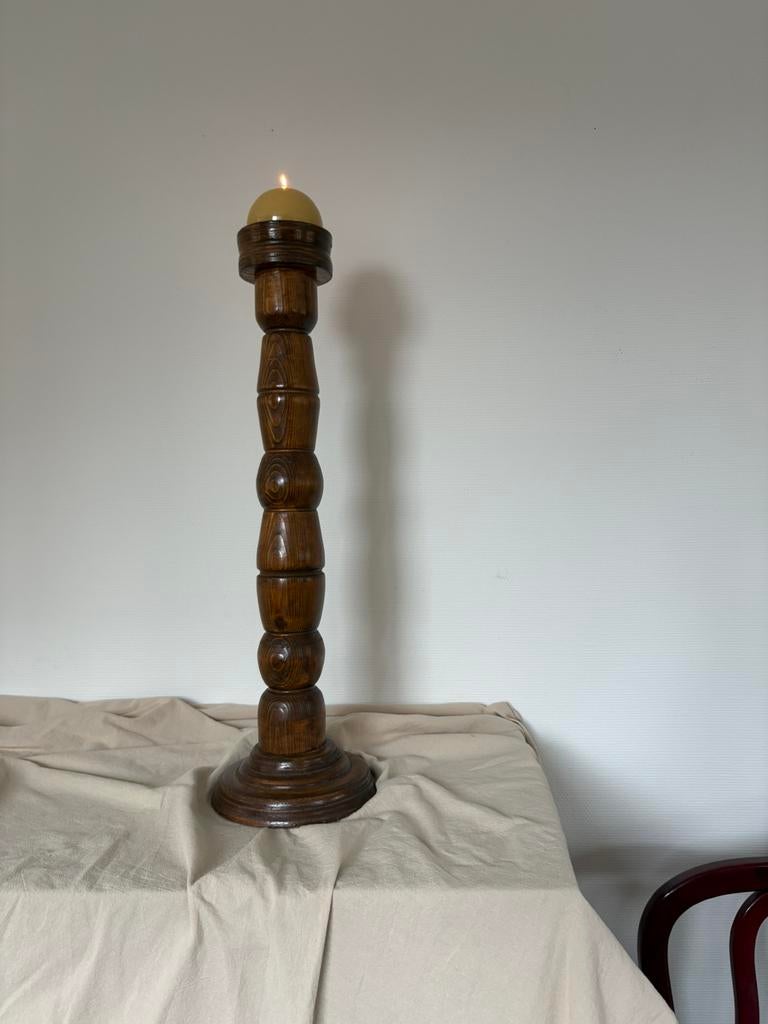 Vintage massief houten kandelaar h72cm, Ophalen of Verzenden, Zo goed als nieuw, Kandelaar, Hout