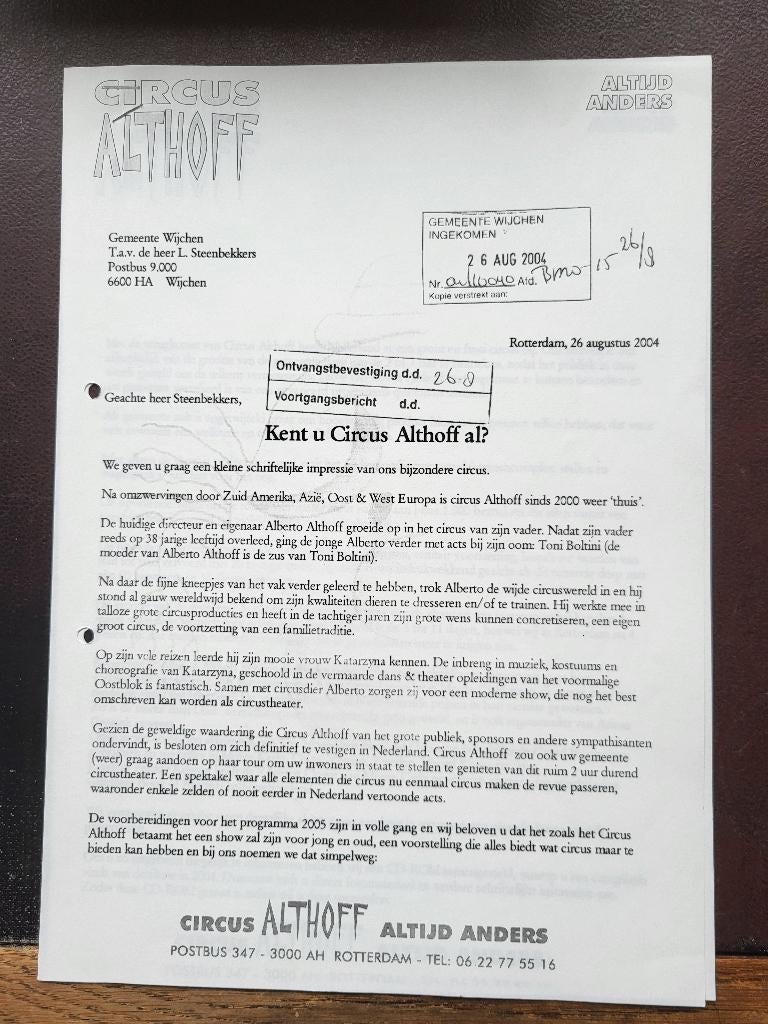 Circus/ vergunningsaanvragen circussen/ Wijchen en Nijmegen., Ophalen of Verzenden, Gebruikt