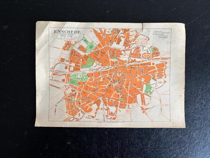 Plattegrond Enschede - Ansichtkaart H. ten Brink Arnhem, Boeken, Atlassen en Landkaarten, Gelezen, Overige typen, Nederland, 1800 tot 2000