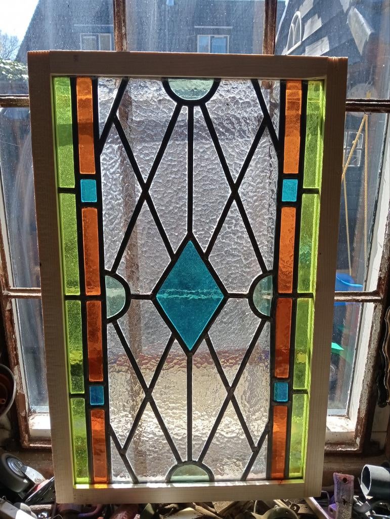 Oud kleurrijk glas in lood raam afhalen voor 55 euro!, Antiek en Kunst, Antiek | Glas en Kristal, Ophalen