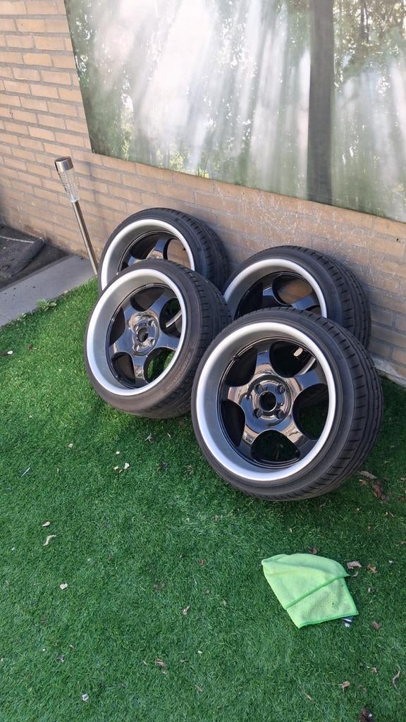 Borbet T Cup Velgen 4x100 9J met zo goed als nieuwe banden, Ophalen, Banden en Velgen, 17 inch, Personenwagen