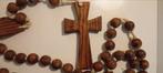 vintage super grote Franse houten rozenkrans kruis 16.5 cm., Ophalen of Verzenden, Zo goed als nieuw, Kaart of Prent