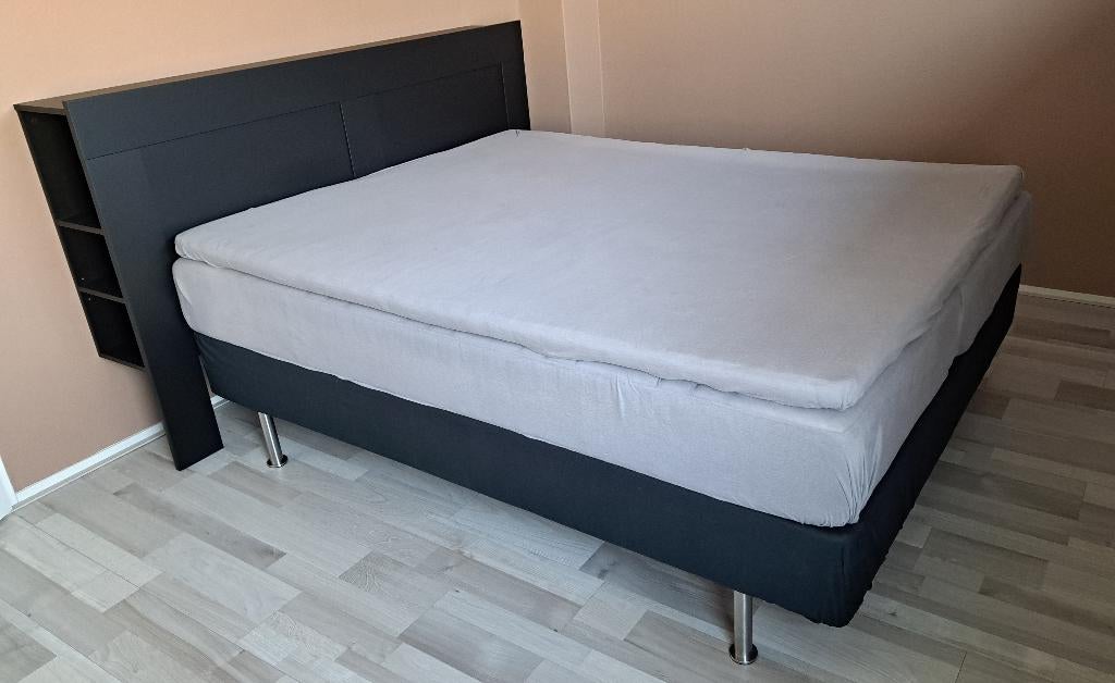 Boxspring 2 pers. 160x200 zwart/grijs prima staat, Huis en Inrichting, Slaapkamer | Boxsprings, Ophalen, Gebruikt, Tweepersoons