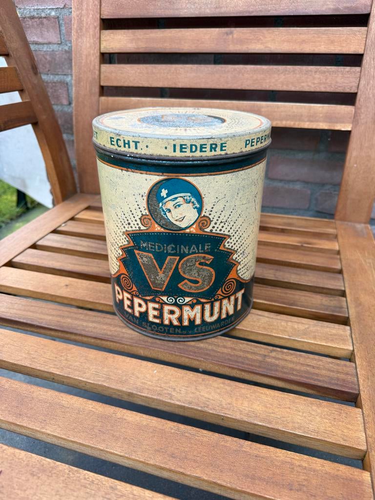 Oud VS pepermunt blik, Verzamelen, Blikken, Ophalen of Verzenden, Gebruikt, Overige, Overige merken
