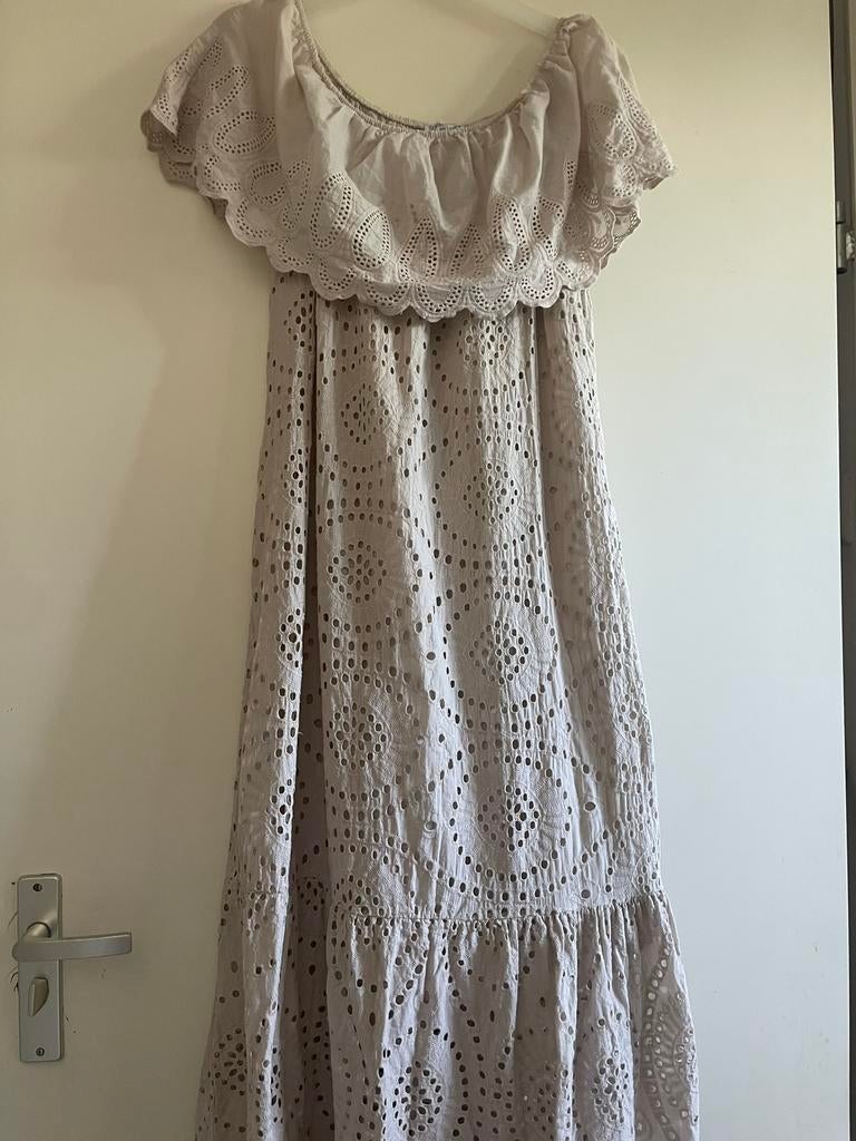Broderie jurk strapless beige one size, Kleding | Dames, Ophalen of Verzenden, Nieuw, Beige, Overige typen