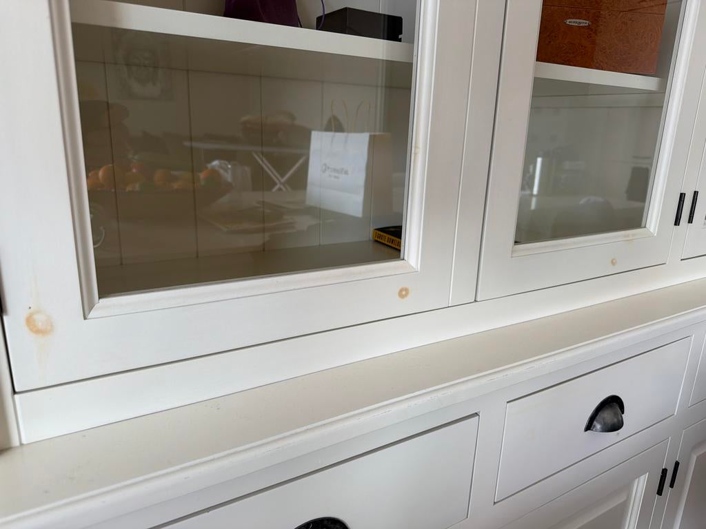 Buffetkast crème kleur 2,03m breed en 2,19m hoog, Ophalen, Gebruikt, 200 cm of meer, Grenenhout