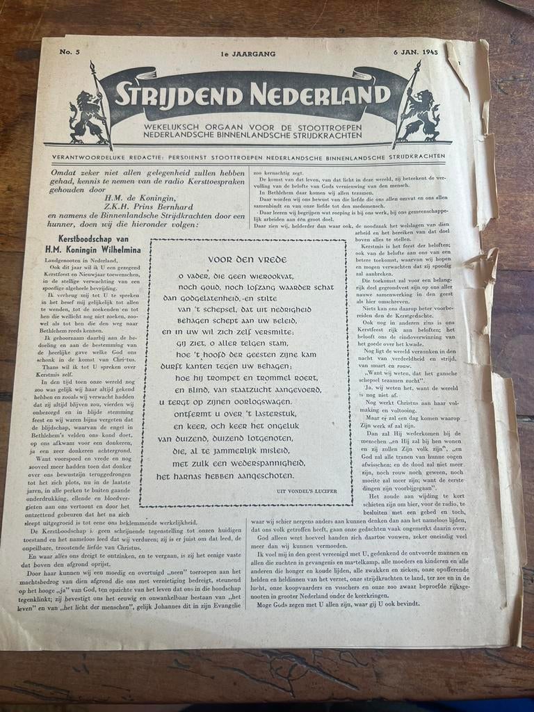 Krant Strijdend Nederland Stoottroepen NBS - Jan 1945, Verzamelen, Militaria | Tweede Wereldoorlog, Overige soorten, Ophalen of Verzenden