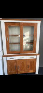 Mooie Teakhouten Kast met Glazen Schuifdeuren, Ophalen, Gebruikt, 100 tot 150 cm, Teakhout