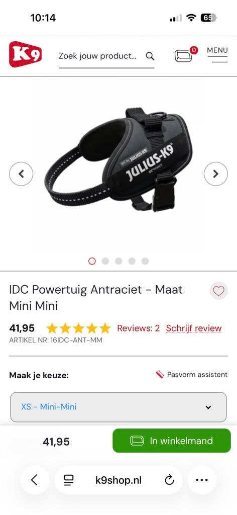 Julius-K9 IDC Powertuig Antraciet - Maat XS Mini Mini, Ophalen of Verzenden, Nieuw