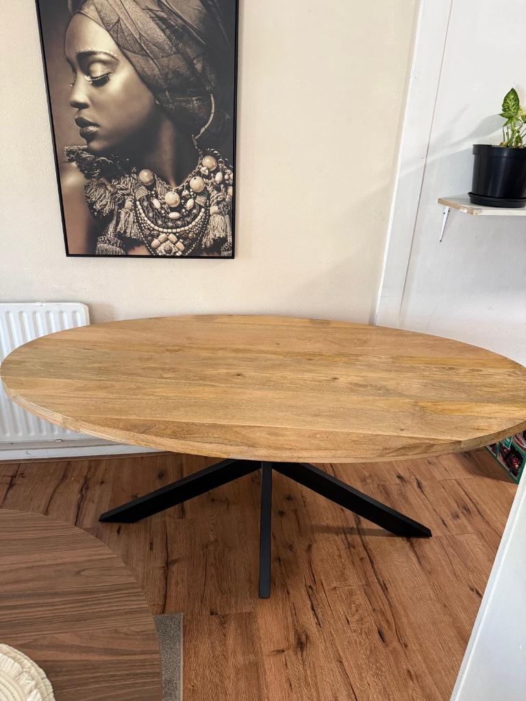 Eettafel ovaal 190x100 mangohout metalen poten, Ophalen, Overige materialen, Gebruikt, 50 tot 100 cm