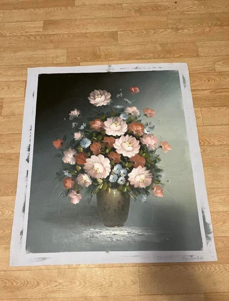Stilleven bloempot schilderij op doek, Antiek en Kunst, Kunst | Schilderijen | Klassiek, Ophalen of Verzenden