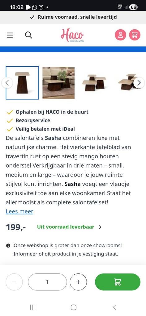 Haco bijzettafel, Ophalen, Nieuw, Rechthoekig, Minder dan 55 cm