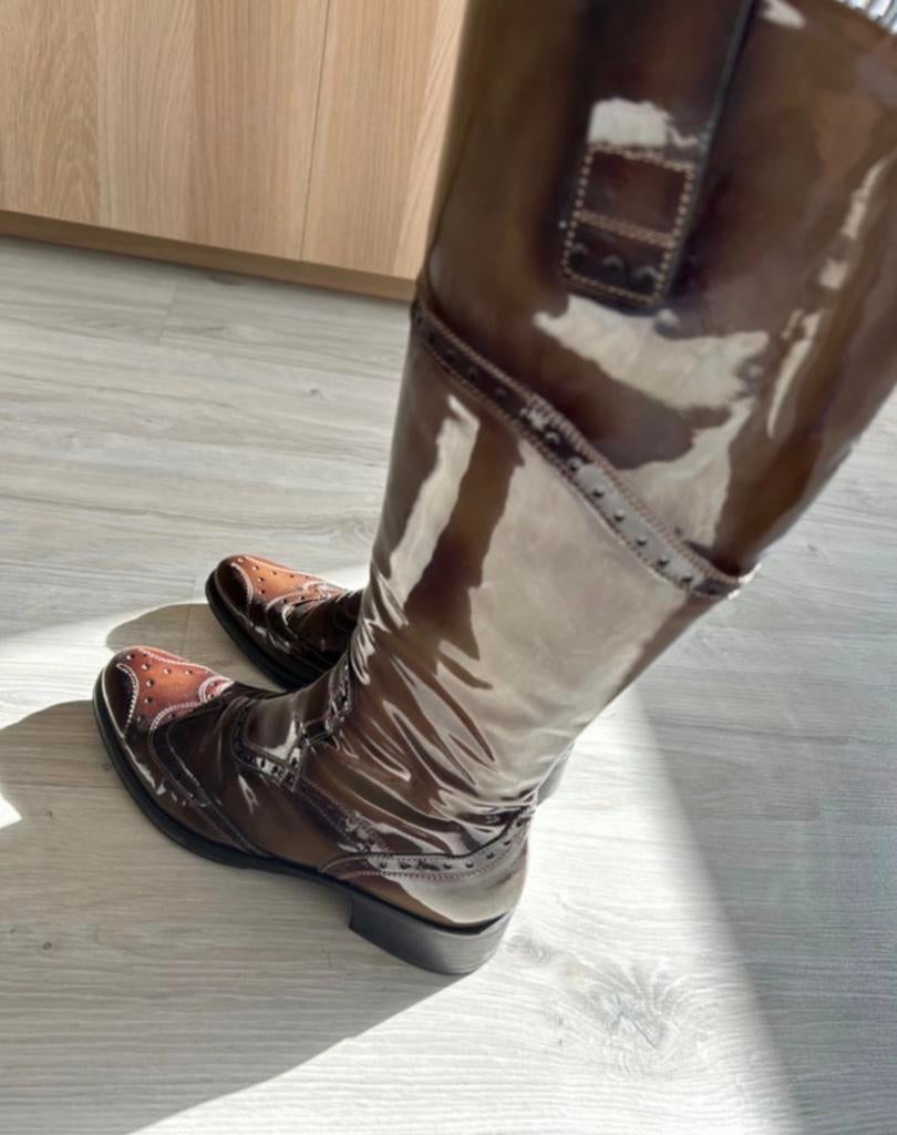 Super mooi leren laklaarzen, Ophalen of Verzenden, Zo goed als nieuw, Bruin, Hoge laarzen