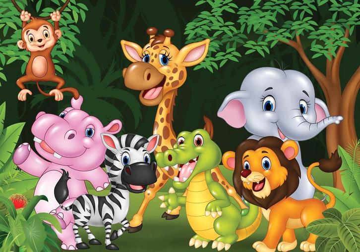 Behang kinderkamer Fotobehang Dieren in het oerwoud, SALE, Huis en Inrichting, Stoffering | Behang, minder dan 10 m², Verzenden