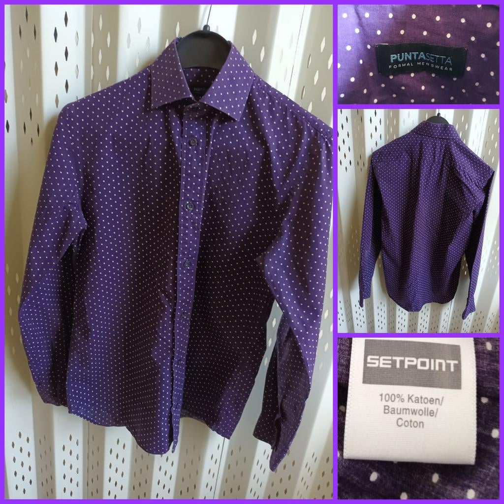 Setpoint Puntasetta paars overhemd met witte stippen 38, Kleding | Heren, Overhemden, Halswijdte 38 (S) of kleiner, Paars, Ophalen of Verzenden