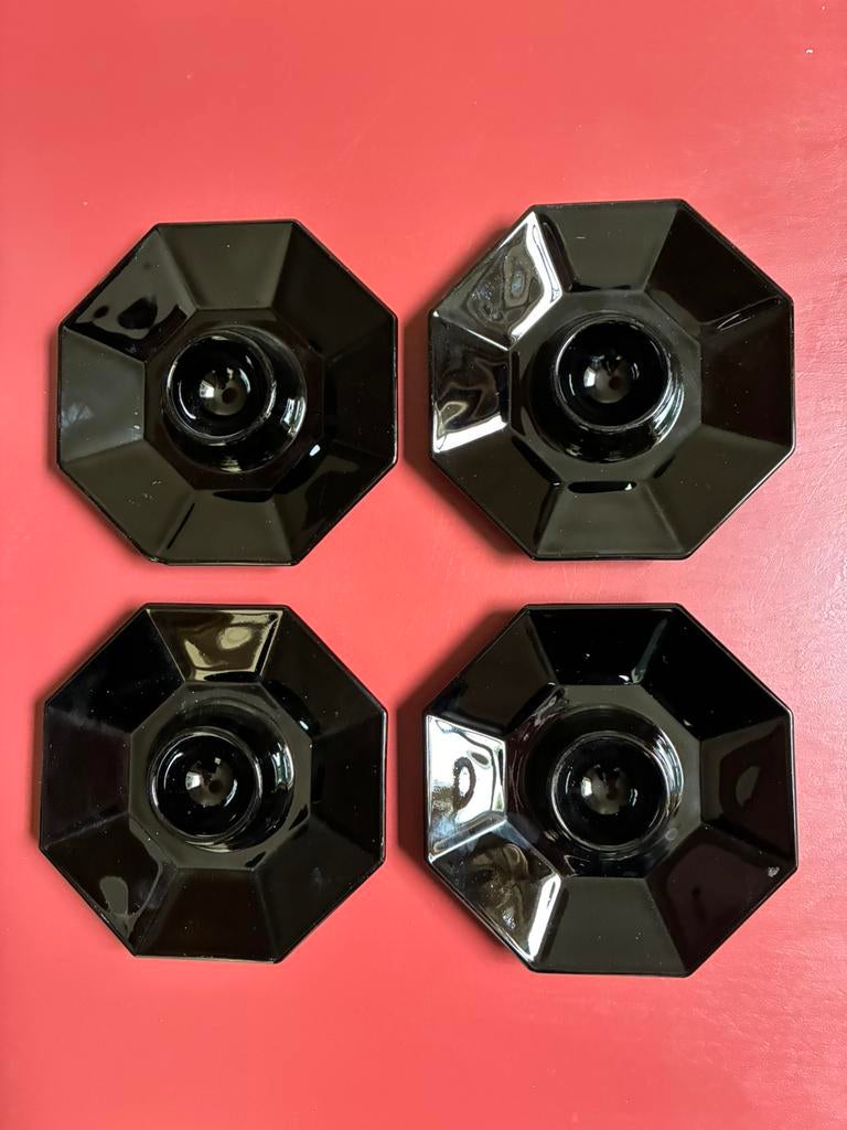 Set van 4 vintage Arcoroc Octime eierdopjes zwart glas, Overige typen, Ophalen of Verzenden, Effen, Glas