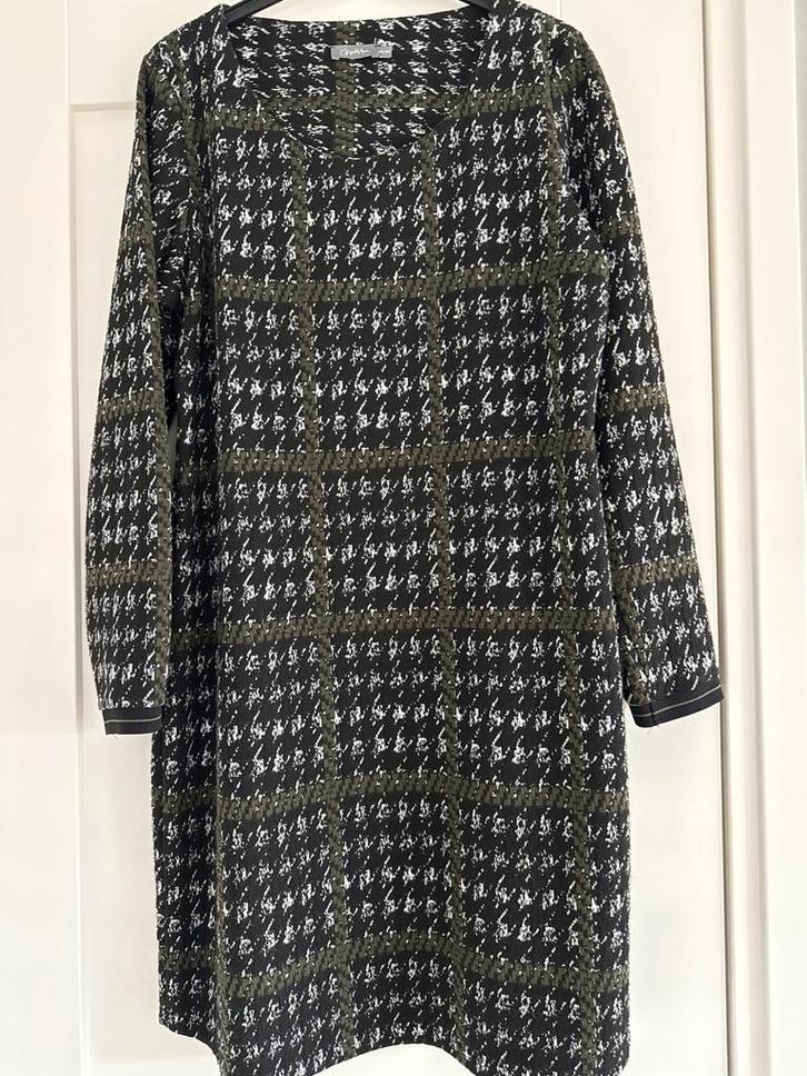 Geisha Jurk Pied-de-Poule Patroon Zwart/Groen Maat 42/44 (L), Kleding | Dames, Jurken, Zo goed als nieuw, Zwart, Knielengte, Ophalen of Verzenden