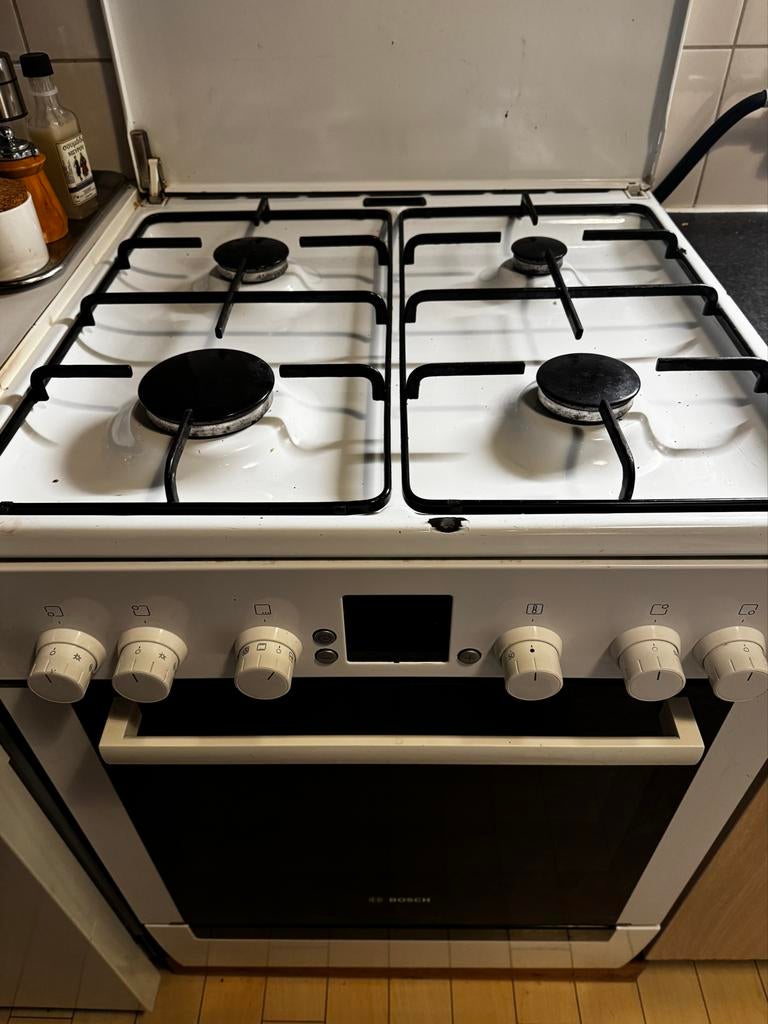 BOSCH Gasfornuis met elektrische oven - Wit, Witgoed en Apparatuur, Fornuizen, Ophalen, Gebruikt, 60 cm of meer, 4 kookzones