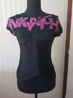 Boho Ibiza stijl glamour top, roze glitters en franjels 36 S, Verzenden, Zwart, Korte mouw, Maat 36 (S)