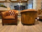2 x Originele vintage Tub chesterfield fauteuils Cognac, Huis en Inrichting, Fauteuils, Ophalen of Verzenden, 75 tot 100 cm