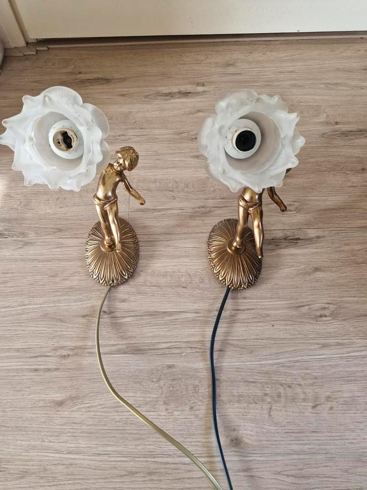 Bronzen Cupido Wandlampen - Set van 2, Antiek en Kunst, Antiek | Lampen, Ophalen of Verzenden