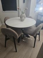 Eettafel rond  met 4 stoelen en 2 onderstellen, Huis en Inrichting, Ophalen of Verzenden, Zo goed als nieuw, Vijf personen of meer