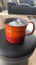 Brocante emaille oud MELKKOKER oranje gevlamd, Antiek en Kunst, Ophalen of Verzenden