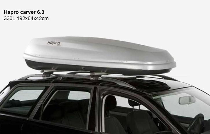 Te huur: Hapro carver 330L 192x64x42cm dakkoffer, Auto diversen, Dakkoffers, Zo goed als nieuw, Ophalen