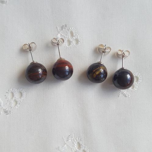 Tijgerijzer edelsteen oorknopjes, Sieraden, Tassen en Uiterlijk, Oorbellen, Nieuw, Knopjes of Stekers, Overige materialen, Bruin