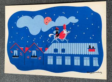 LEUKE NW SINTERKLAAS ANSICHTKAART SINT / PIET OVER DE DAKEN beschikbaar voor biedingen