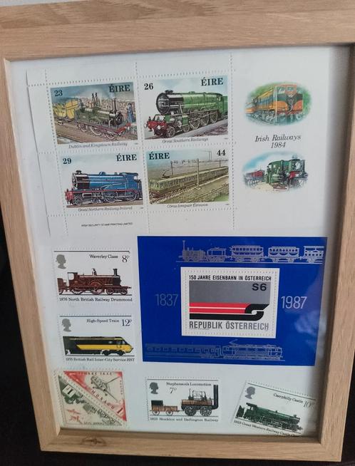 Ingelijste Postzegelcollectie Treinen, Postzegels en Munten, Postzegels | Volle albums en Verzamelingen, Buitenland, Ophalen of Verzenden