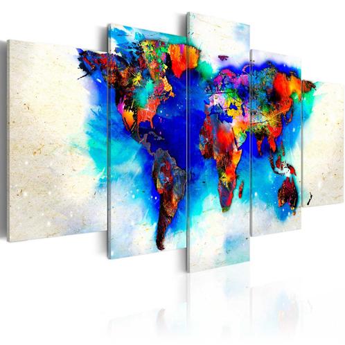 191 Colors Wereldkaart 5 Luik Canvas Schilderij 200x100cm, Antiek en Kunst, Kunst | Schilderijen | Abstract, Ophalen