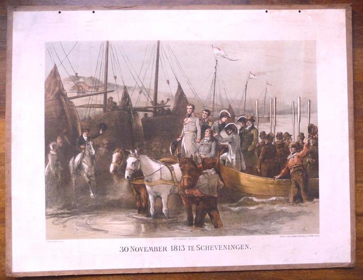 Antieke schoolplaat van het begin Koninkrijk NL, Antiek en Kunst, Antiek | Schoolplaten, Geschiedenis, Ophalen of Verzenden