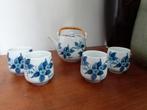 Japans blauw porseleinen theepot met 4 theekommen, retro, Antiek en Kunst, Ophalen of Verzenden