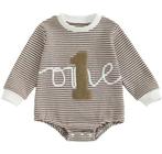 Eerste verjaardag cakesmah romper bruin gestreept