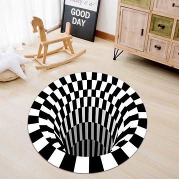 Rond Geometrisch Gat Vloerkleed 2 3D Kleed Zwart Wit Diepte beschikbaar voor biedingen