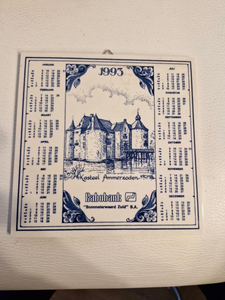 Vintage Delfts Blauw Tegel Kalender 1993 Kasteel Ammerzoden, Ophalen of Verzenden