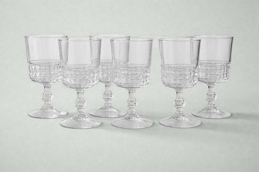 Luminarc Quadrille wijnglazen set 6 vintage BP ruitpatroon, Glas of Glazen, Nvt vintage, Ophalen of Verzenden, Overige stijlen