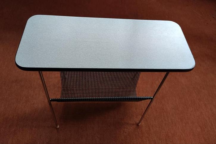 Fifties Formica Mid century bijzettafeltje, rockabilly, Huis en Inrichting, Tafels | Bijzettafels, Gebruikt, Rechthoekig, 45 tot 60 cm