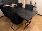Luxe Eettafelset Zwart Visgraat & Gouden Onderstel, Huis en Inrichting, Tafels | Eettafels, Ophalen, Nieuw, 50 tot 100 cm, Vier personen
