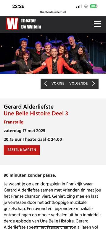 2 kaartjes une Belle Histoire zat 17 mei in Papendrecht  beschikbaar voor biedingen