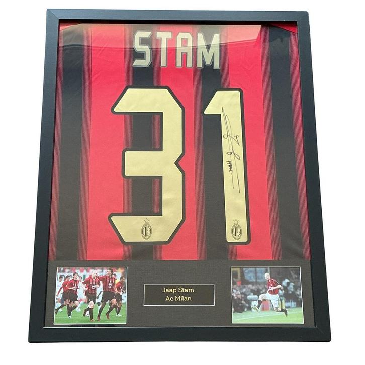 Jaap Stam gesigneerd Ac Milan thuisshirt, Verzamelen, Sportartikelen en Voetbal, Zo goed als nieuw, Shirt, Buitenlandse clubs