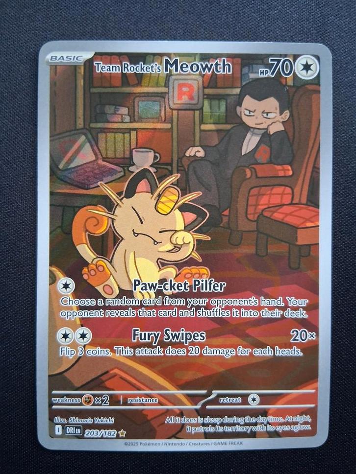 🔹Team Rocket's Meowth #203 – Destined Rivals🔹, Hobby en Vrije tijd, Verzamelkaartspellen | Pokémon, Zo goed als nieuw, Losse kaart