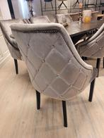 *VOORRAAD* 6 Landelijke Eetkamerstoelen Samantha Taupe (10), Overige kleuren, Nieuw, Ophalen of Verzenden, Landelijke eetkamerstoelen luxe velours fluweel stof taupe